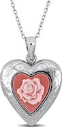 DELMAR Pink Rose Heart Locket Pendant Necklace
