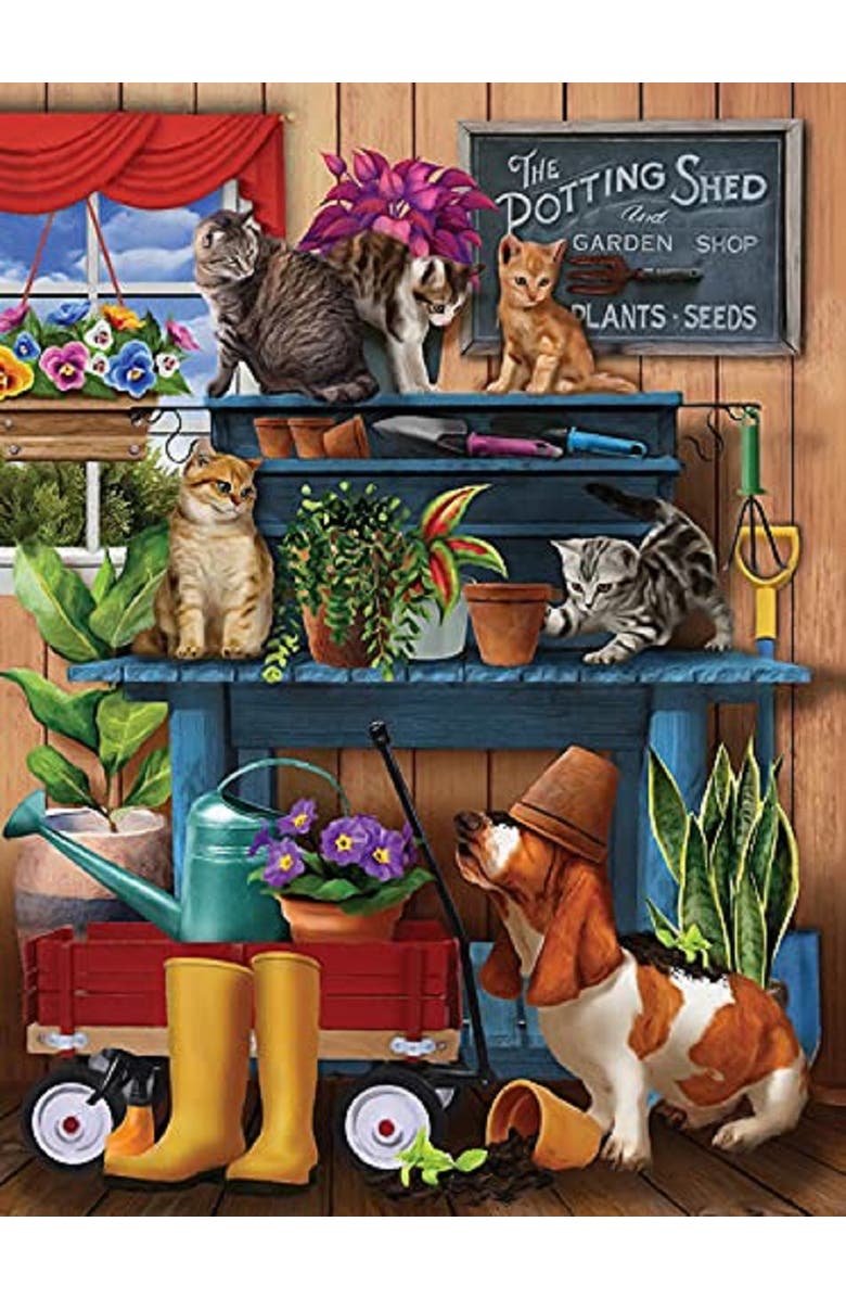Sunsout Trouble in the Potting Shed 1000 piece Jigsaw Puzzle for Adults, Alternate, color, Multicolor