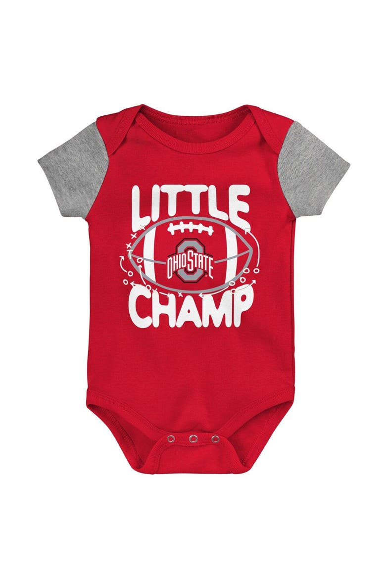 Newborn & Infant Scarlet/Heather Gray Ohio State Buckeyes Little Champ Bodysuit Bib & Booties Set, Alternate, color, Scarlet