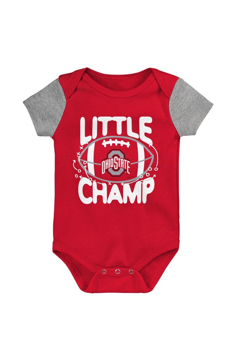 Outerstuff Newborn & Infant Scarlet/Heather Gray Ohio State Buckeyes Little Champ Bodysuit Bib & Booties Set, Alternate, color, 