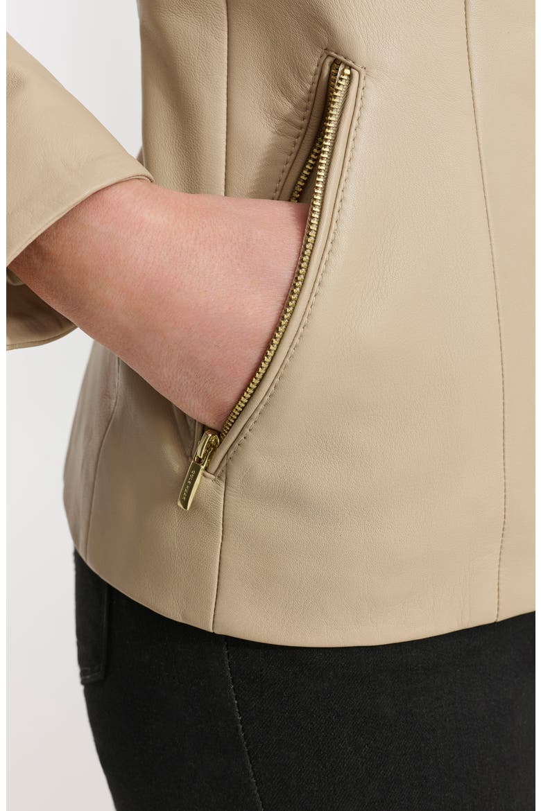 Collarless Leather Jacket, Alternate, color, CREAM
