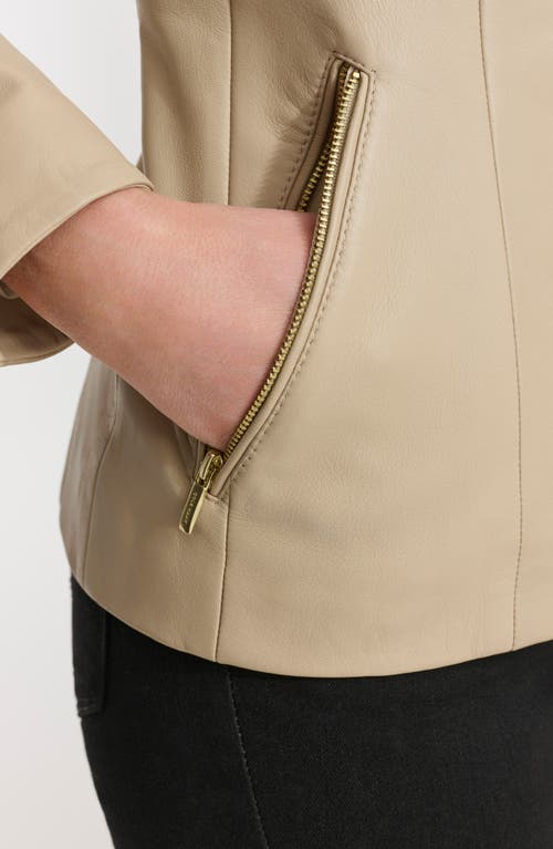 Cole Haan Collarless Leather Jacket In Nude