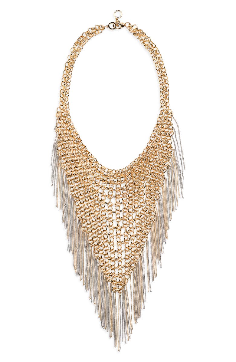 AllSaints Chain Mail Fringe Bib Necklace, Main, color, Two Tone
