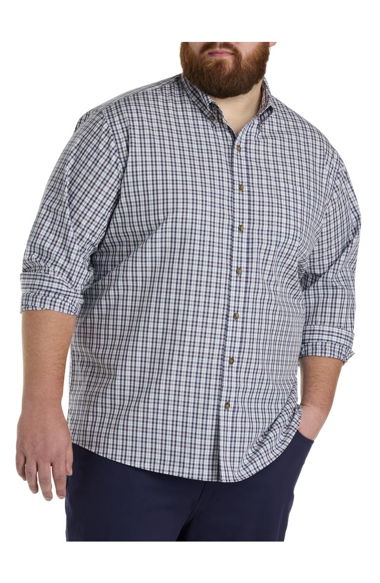 Harbor Bay by DXL Big & Tall Easy-Care Plaid Sport Shirt, Main, color, Purple Multi