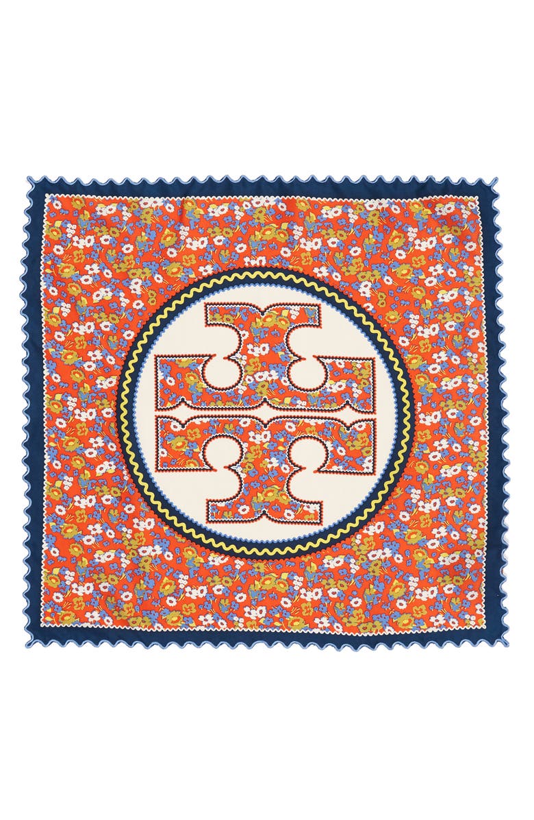 Tory Burch Red Confetti Silk Field Neckerchief, Alternate, color,