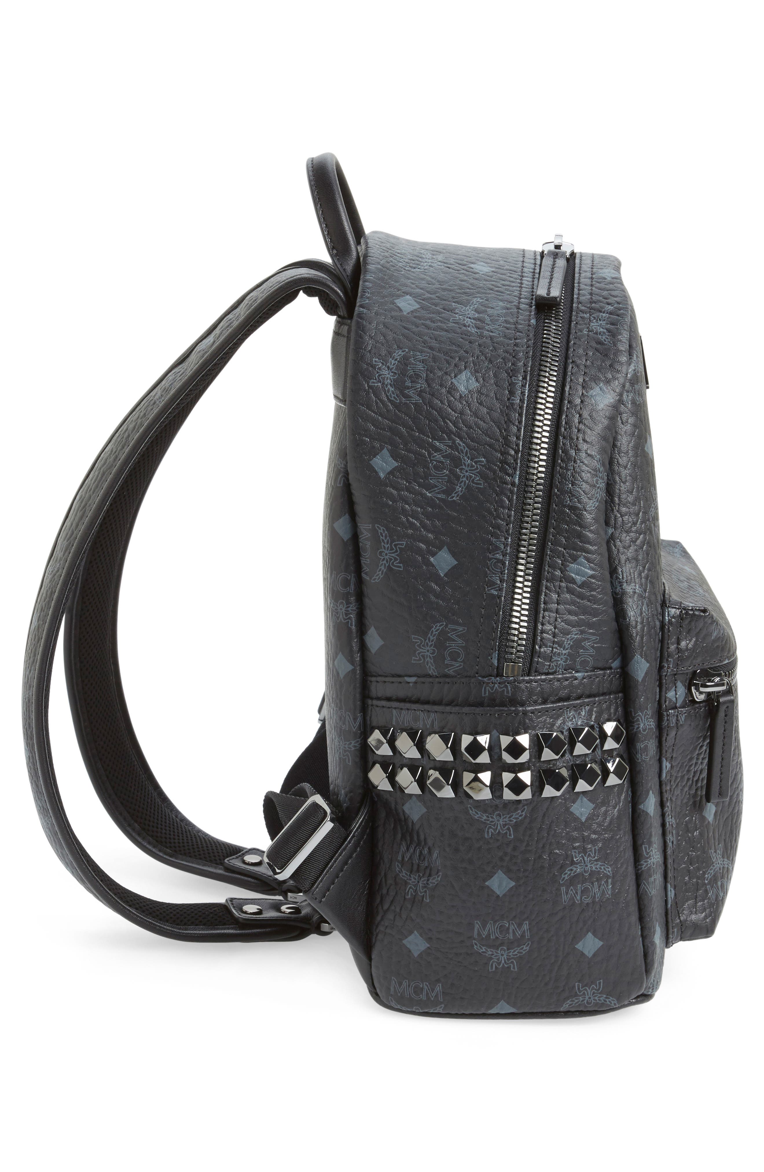 MCM Small Stark Side Stud Coated Canvas Backpack, Alternate, color, 