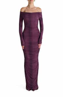 Naked Wardrobe Ruched Off the Shoulder Long Sleeve Maxi Dress