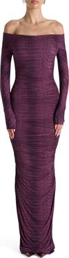 Naked Wardrobe Ruched Off the Shoulder Long Sleeve Maxi Dress