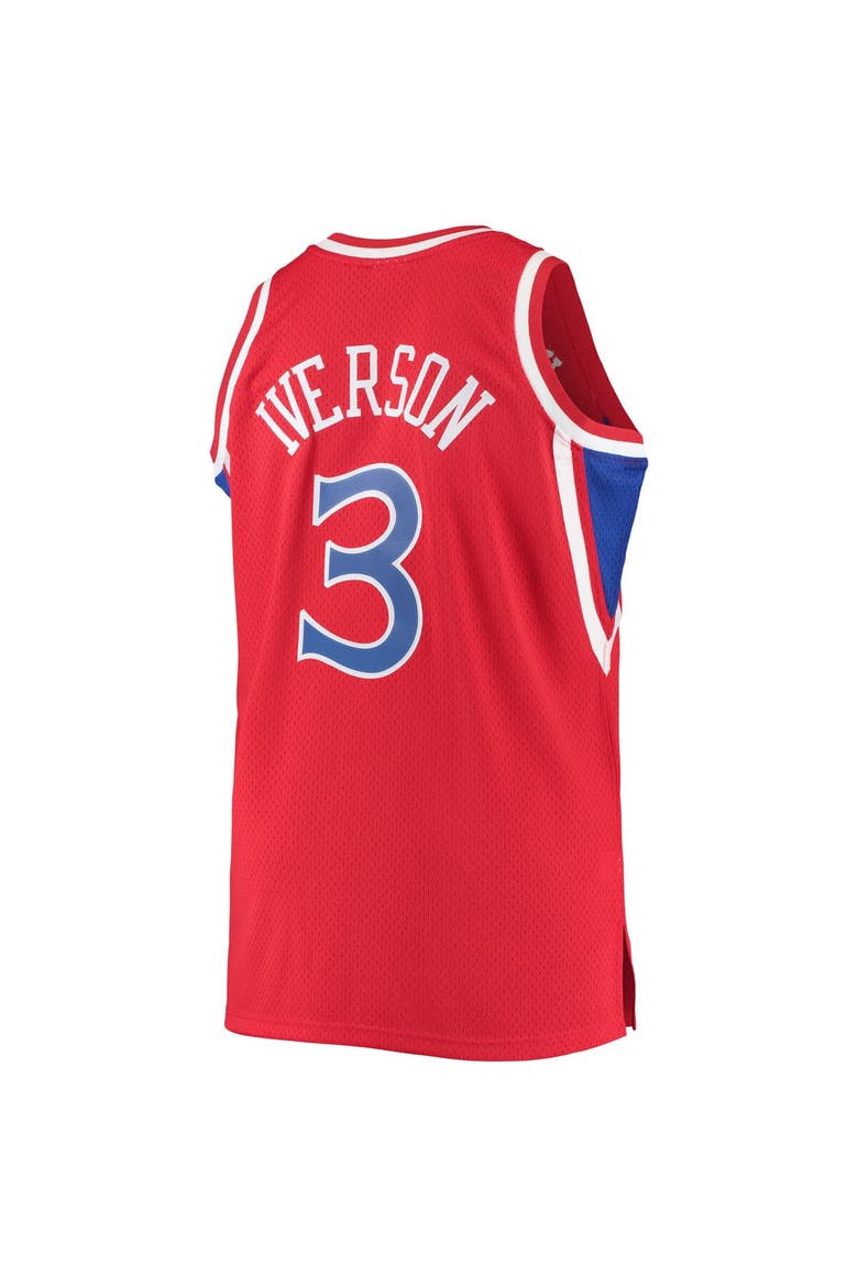 Men's Mitchell & Ness Allen Iverson Red Philadelphia 76ers 1996/97 Big & Tall Hardwood Classics Swingman Jersey, Alternate, color, Red