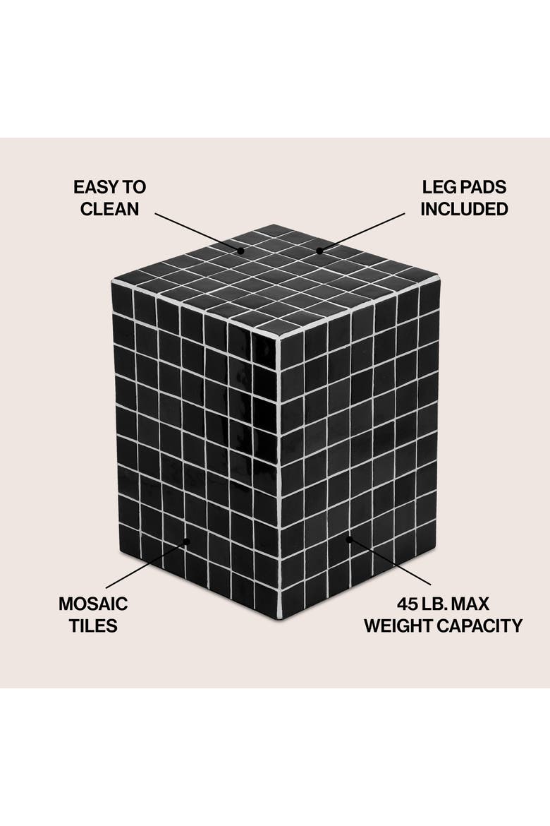 Callista Modern Ceramic Tiled Cube Side Table, Square Mosaic Pedestal Accent End Table for Living Room Bedroom, Alternate, color, Classic Black White