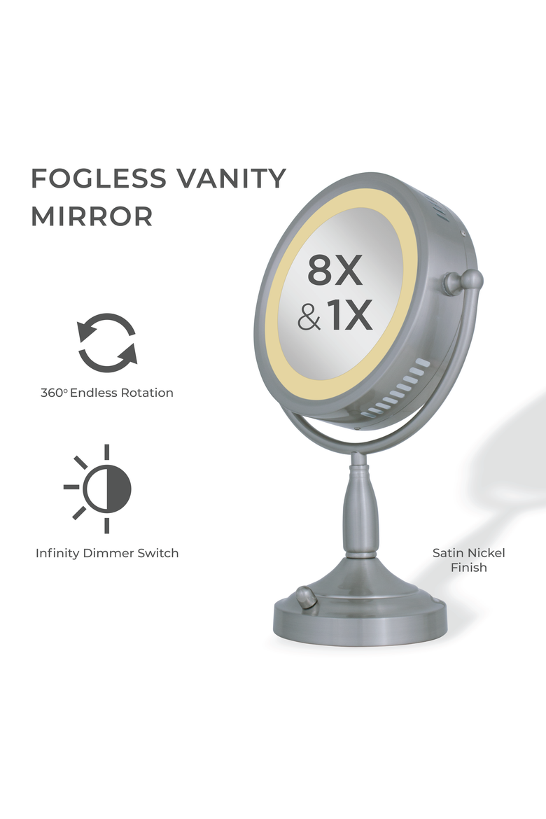 Lighted Makeup Mirror with 8X/1X Magnifications, Alternate, color, Satin Nickel