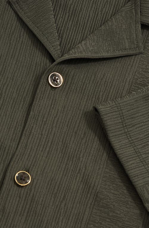 Reiss Dark Green Jacquard Stripe Cuban Collar Shirt In Green