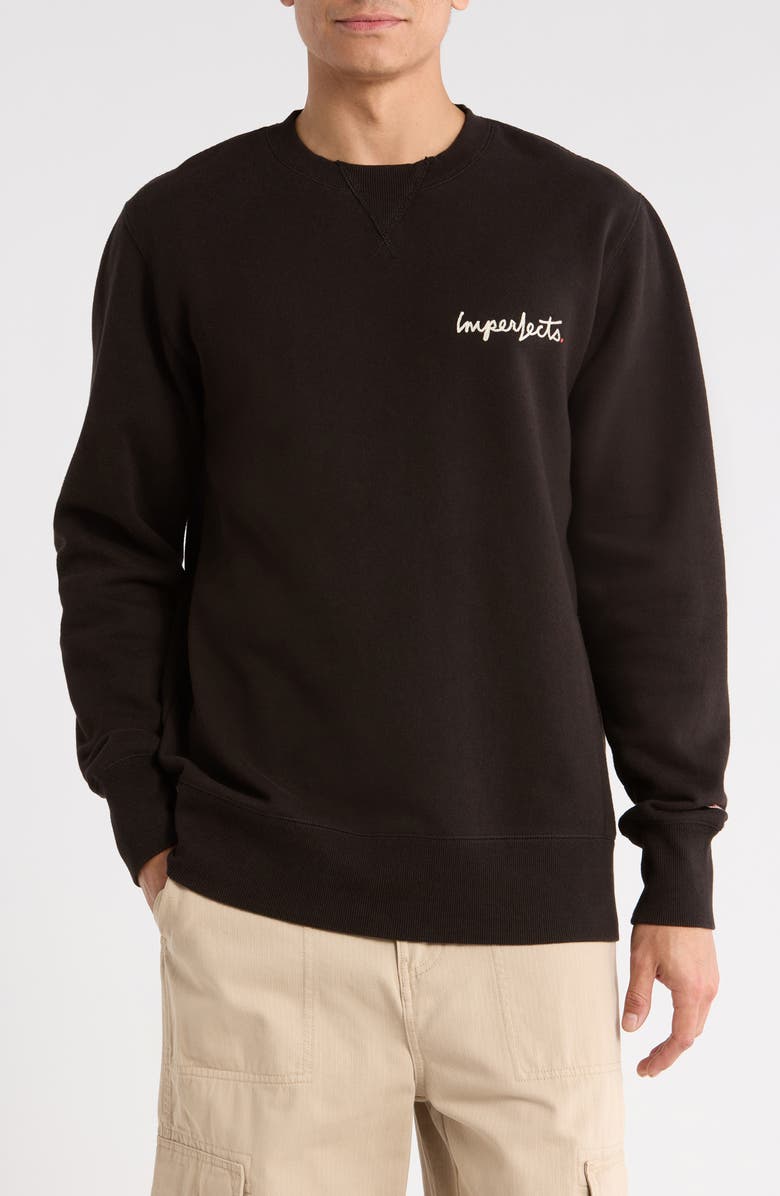 Imperfects Signature Crewneck Cotton Blend Fleece Sweatshirt, Main, color, Obsidian