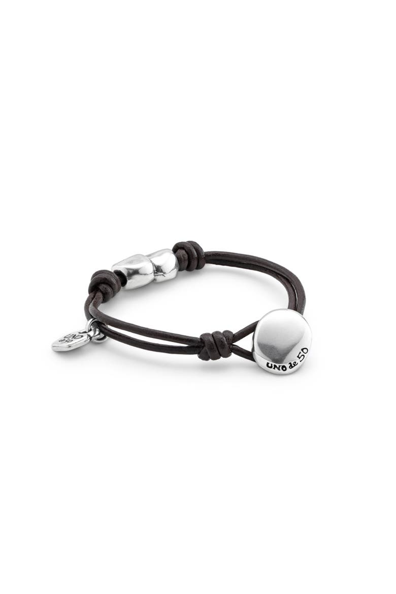 Leather Bracelet with Sterling Silver-Plated Heart, Alternate, color, Brown