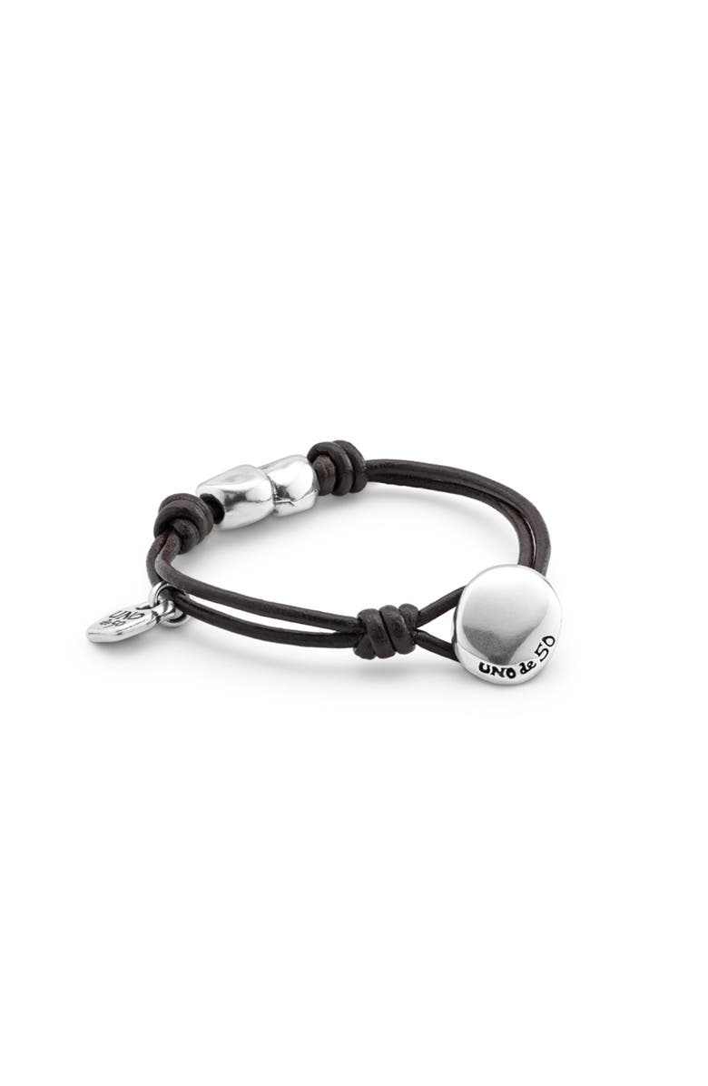 UNODE50 Leather bracelet with sterling silver-plated heart, Alternate, color, Brown