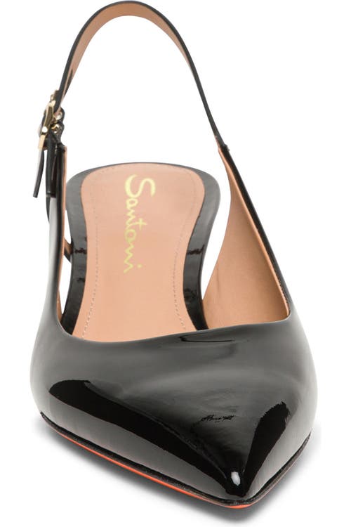 Santoni Patent Leather Mid-heel Slingback In Black