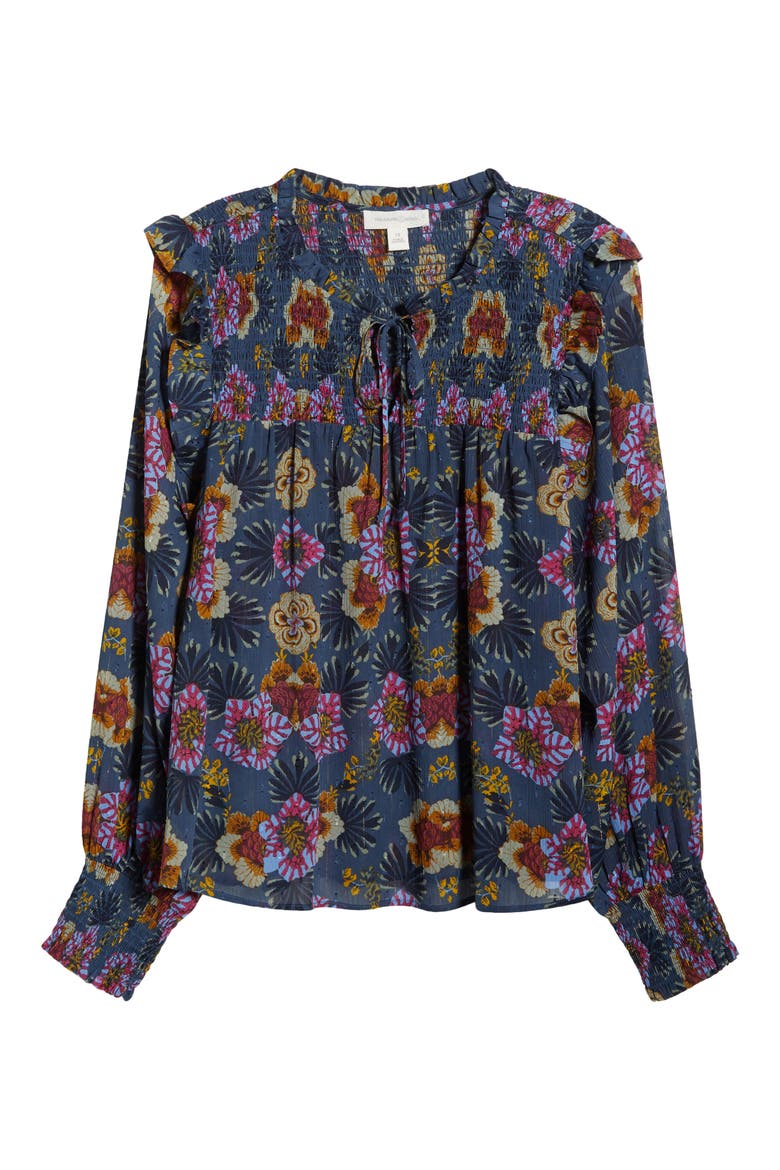 Floral Smocked Yoke Popover Top, Alternate, color, GREEN GABLES BLOOMING