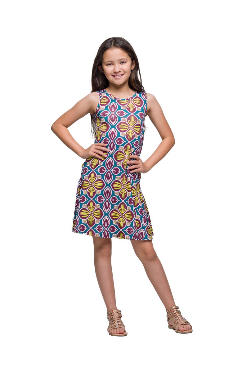 24sevenKid Sleeveless Knee Length A-Line Floral Print Pocket Dress, Main, color, Yellow Multi