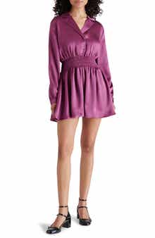 Steve Madden Long Sleeve Satin Mini Shirtdress