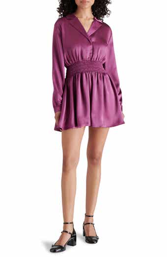 Steve Madden Long Sleeve Satin Mini Shirtdress