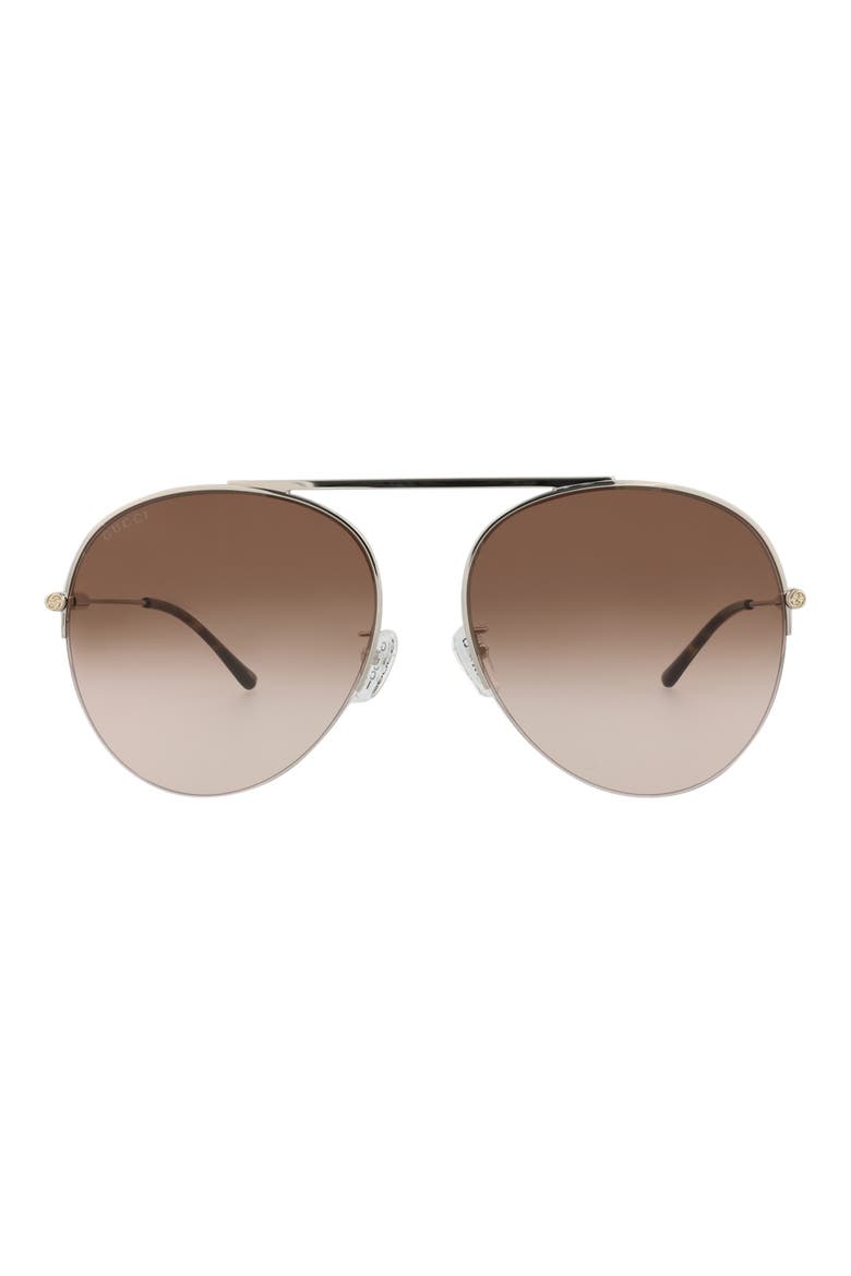 61mm Aviator Sunglasses, Main, color, SILVER SILVER BROWN