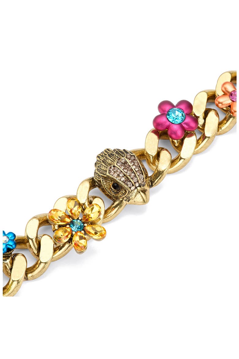 Eagle's Head Floral Curb Chain Bracelet, Alternate, color, GOLD MULTI