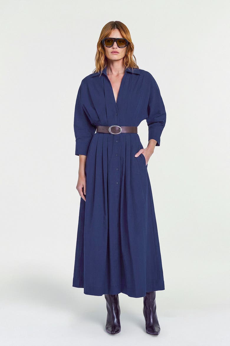 Lanae V Neck Midi Dress, Alternate, color, INK