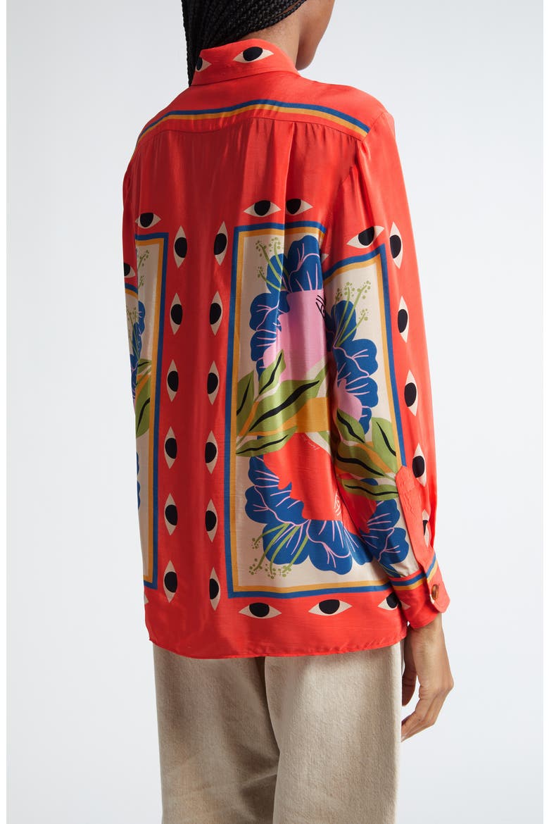 Surreal Scarf Print Button-Up Shirt, Alternate, color, SAND