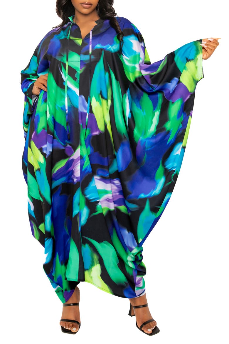 Abstract Print Long Sleeve Caftan, Main, color, BLUE MULTI