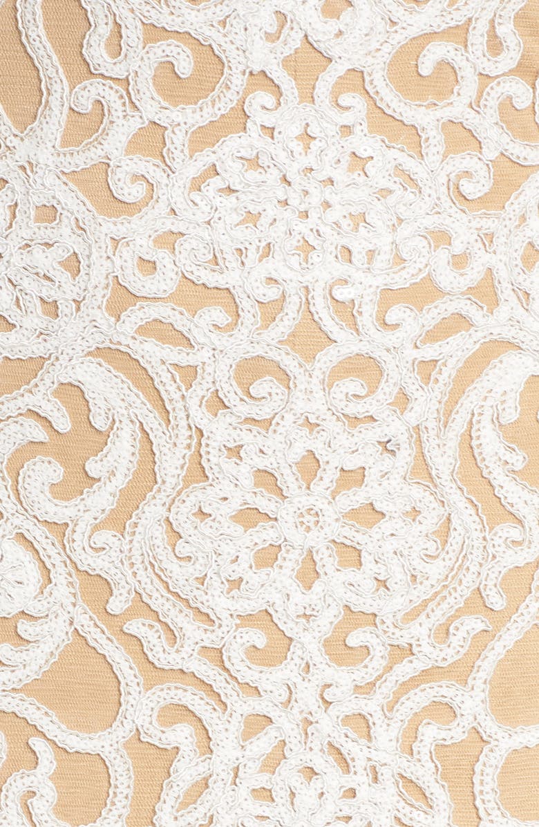 Tadashi Shoji Halter Sequin Lace Column Wedding Dress, Alternate, color, 