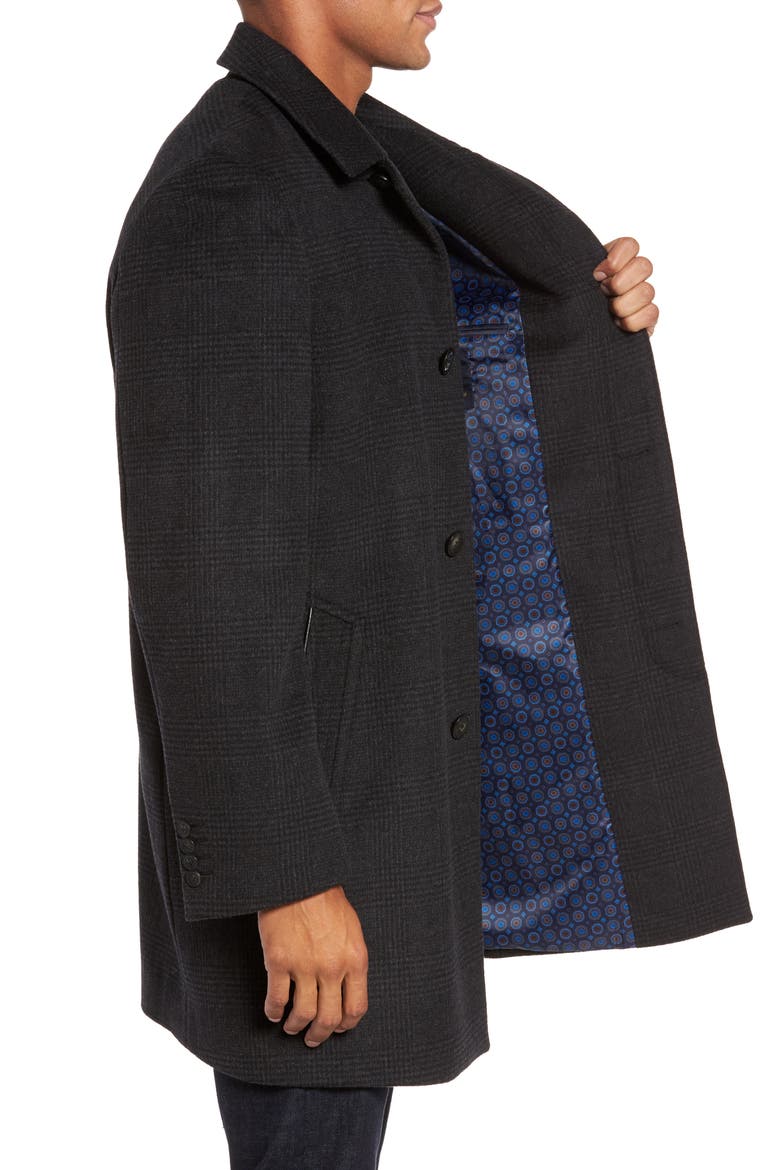 Turner Plaid Wool Blend Topcoat, Alternate, color, DARK CHARCOAL