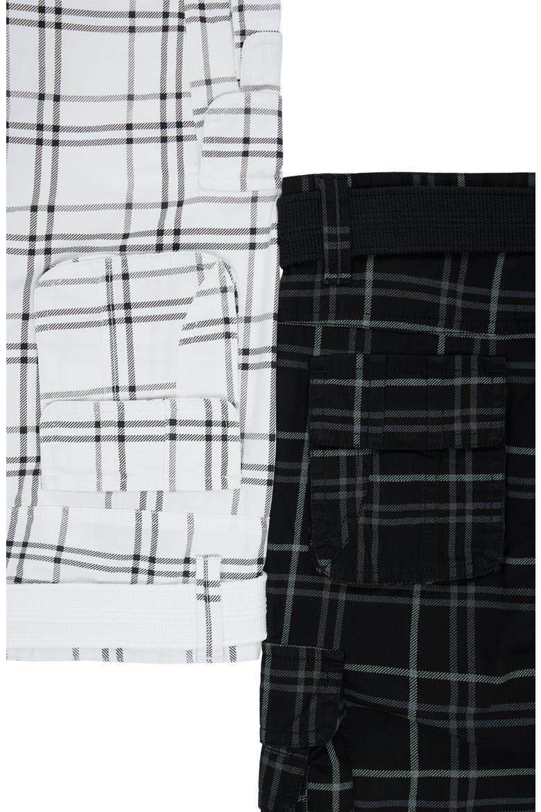 Kids' 2-Pack Belted Twill Cargo Shorts, Alternate, color, BK PLD/ WH PLD