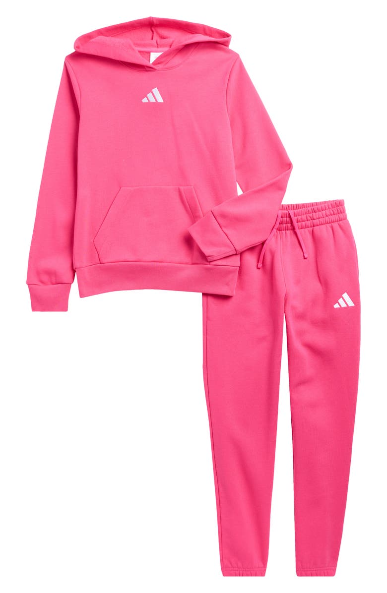 adidas Kids' Logo Print Fleece Hoodie & Joggers Set, Main, color, Shock Pink