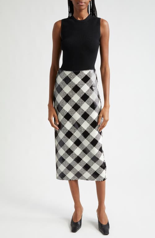 Veronica Beard Allora Sequin Check Midi Skirt In Black Off-white