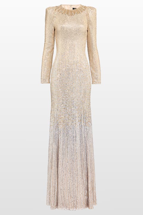 Sisi sequin-embellished puff-sleeve gown