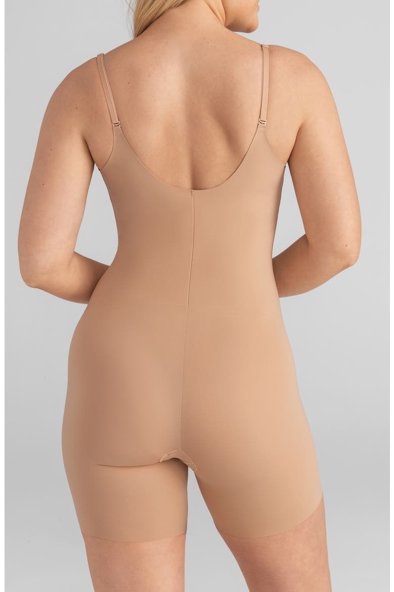 Open Bust Mid Thigh Shaper Bodysuit, Alternate, color, SAND