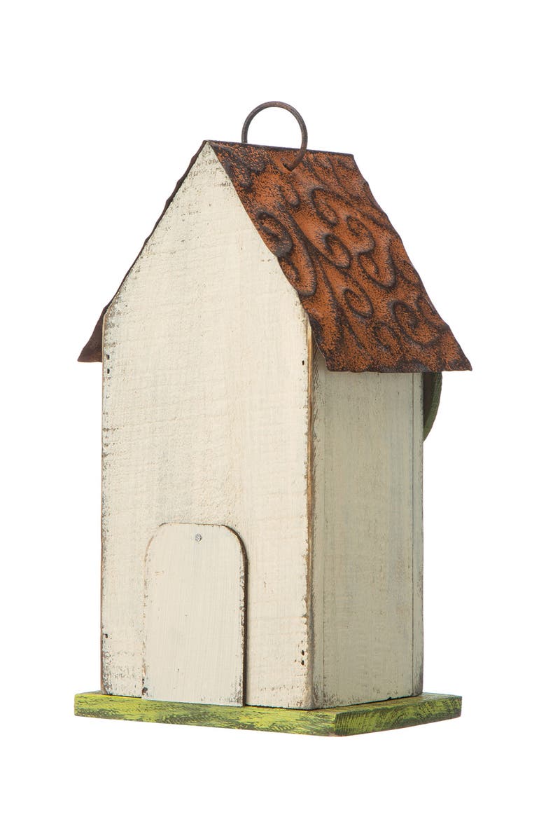 Glitzhome 10"H Multicolor Cute Distressed Solid Wood Birdhouse with 3D Flowers, Alternate, color, White