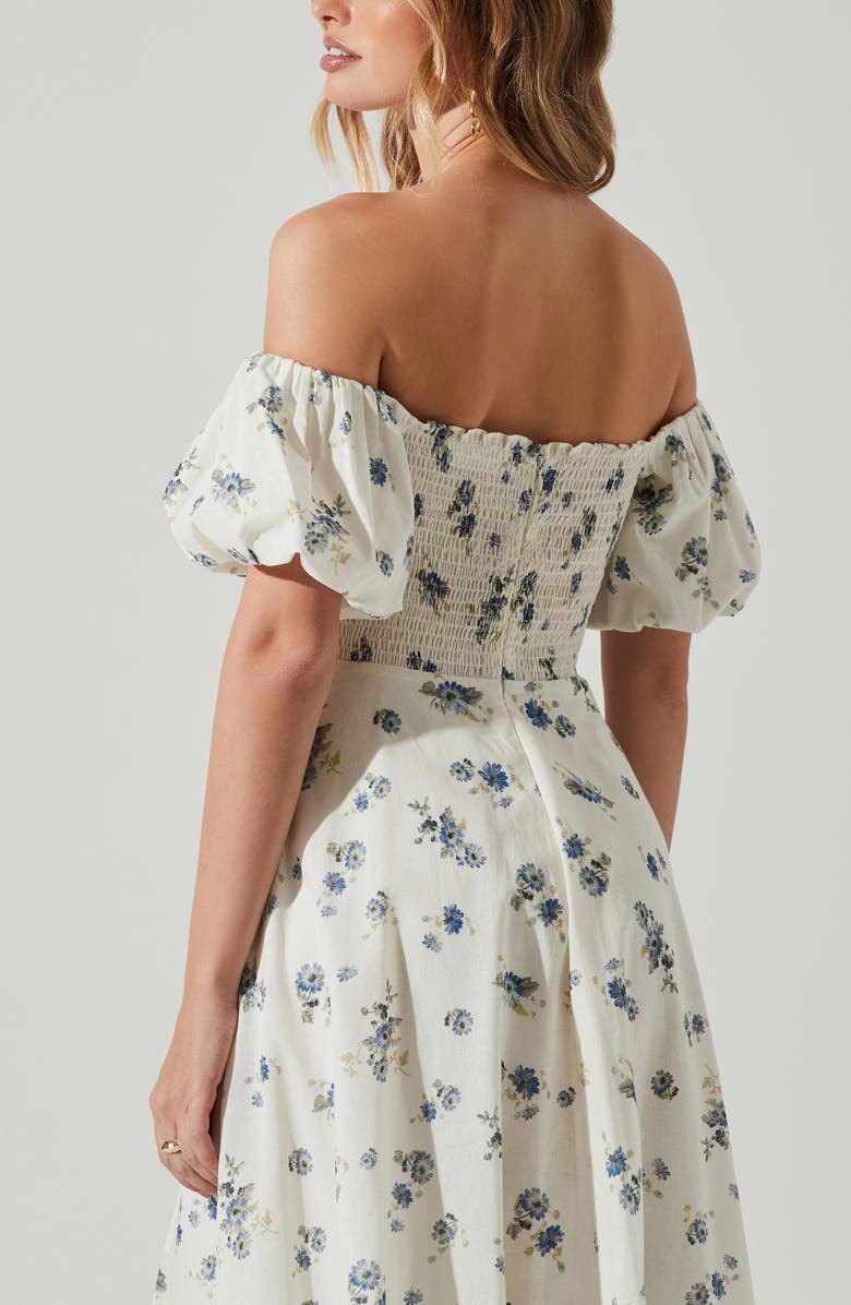 ASTR the Label Off the Shoulder A-Line Dress, Alternate, color, White Blue Floral