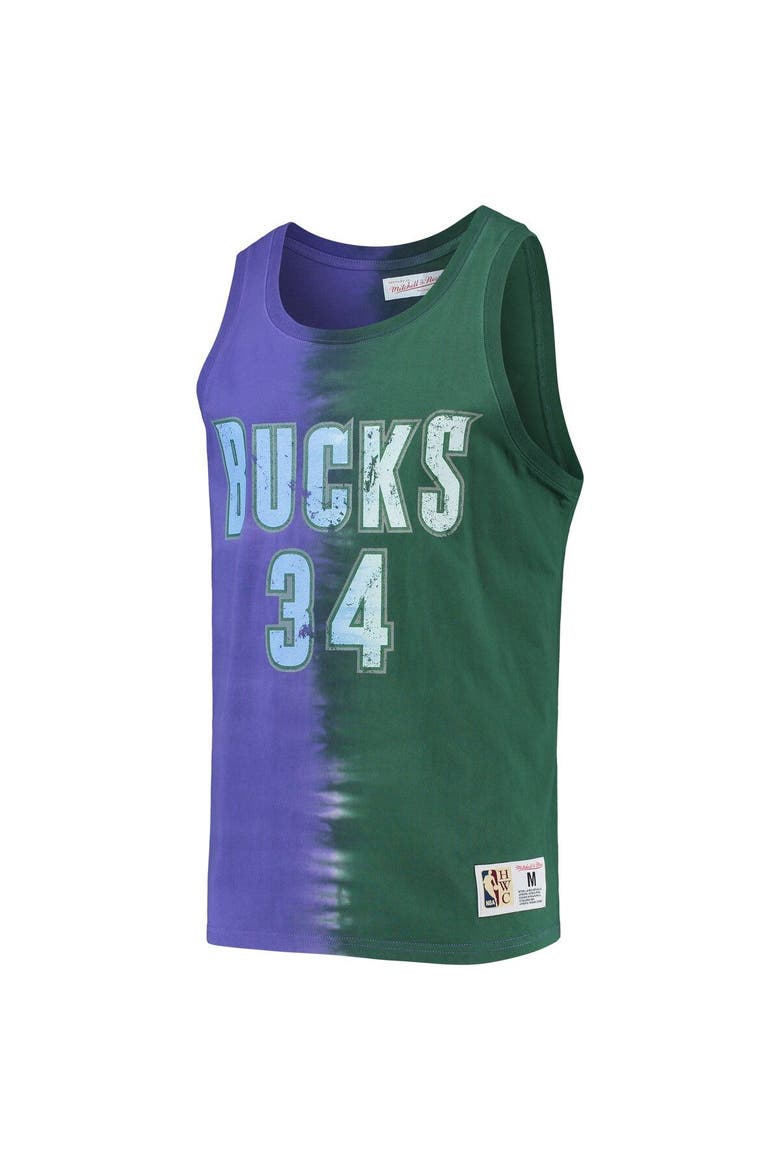 Men's Mitchell & Ness Ray Allen Green/Purple Milwaukee Bucks Hardwood Classics Tie-Dye Name & Number Tank Top, Alternate, color, Purple