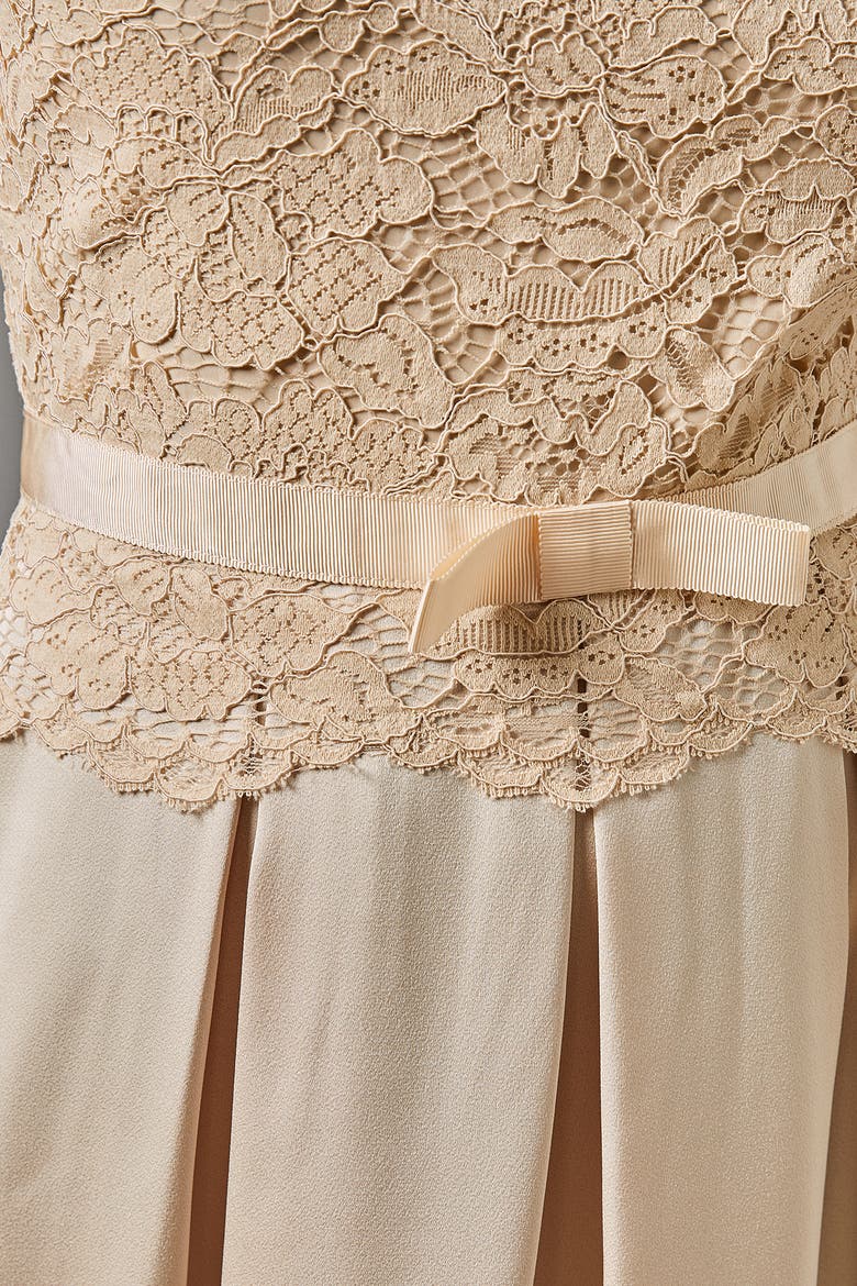 Lace And Crepe Full Skirted Midi Dress, Alternate, color, Champagne