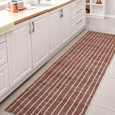 Orton Distressed Ticking Stripe Non-Slip Machine-Washable Rug
