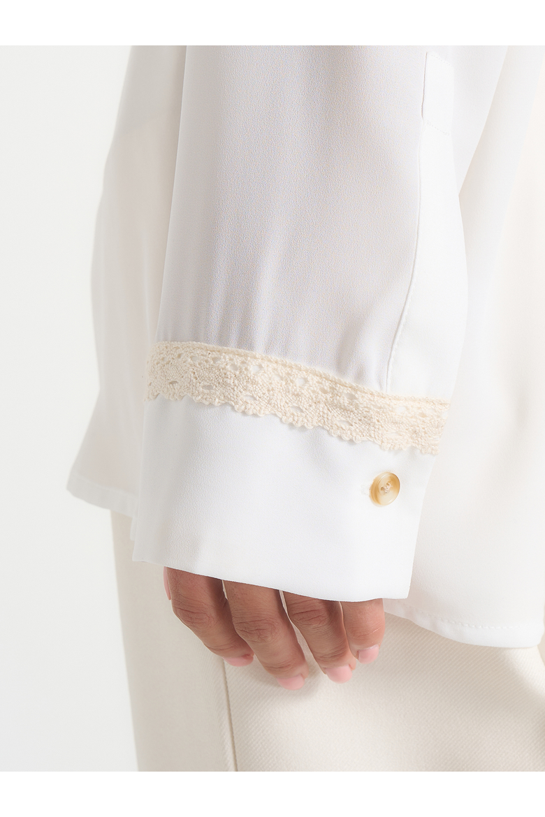 Mya Crochet Detail Georgette Shirt, Alternate, color, Off White