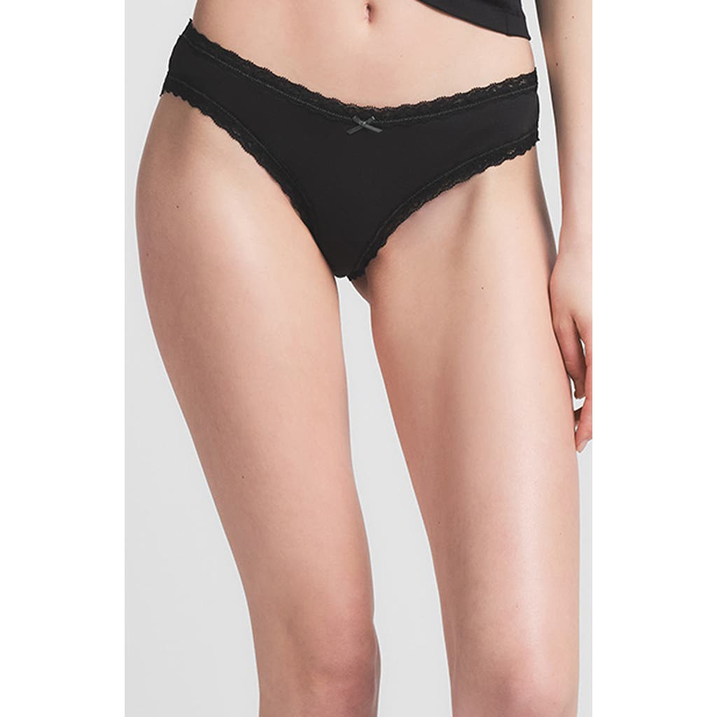 Skims Lightweight Cotton Lace Trim Briefs In Soot Tonal