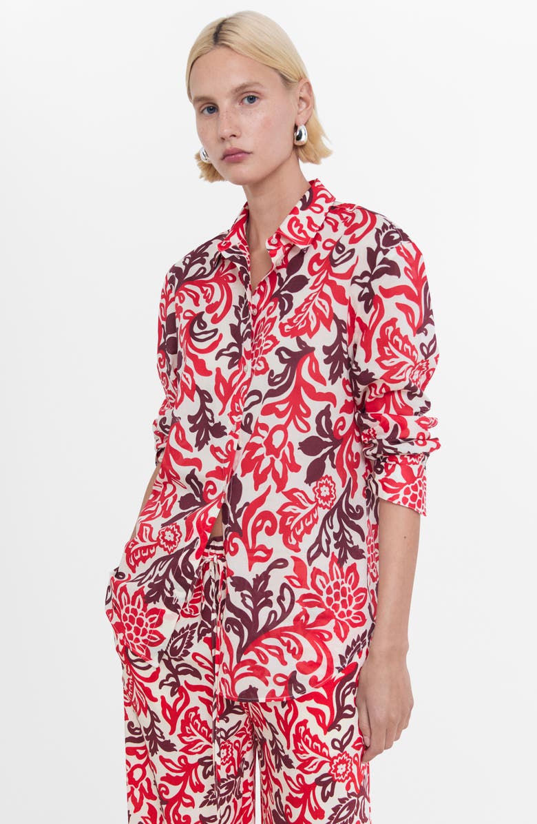 MANGO Mixed Print Drawstring Pants, Alternate, color, Off White