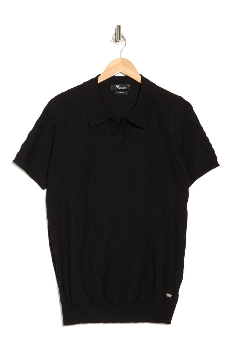 Short Sleeve Slim Fit Polo Sweater, Alternate, color, BLACK
