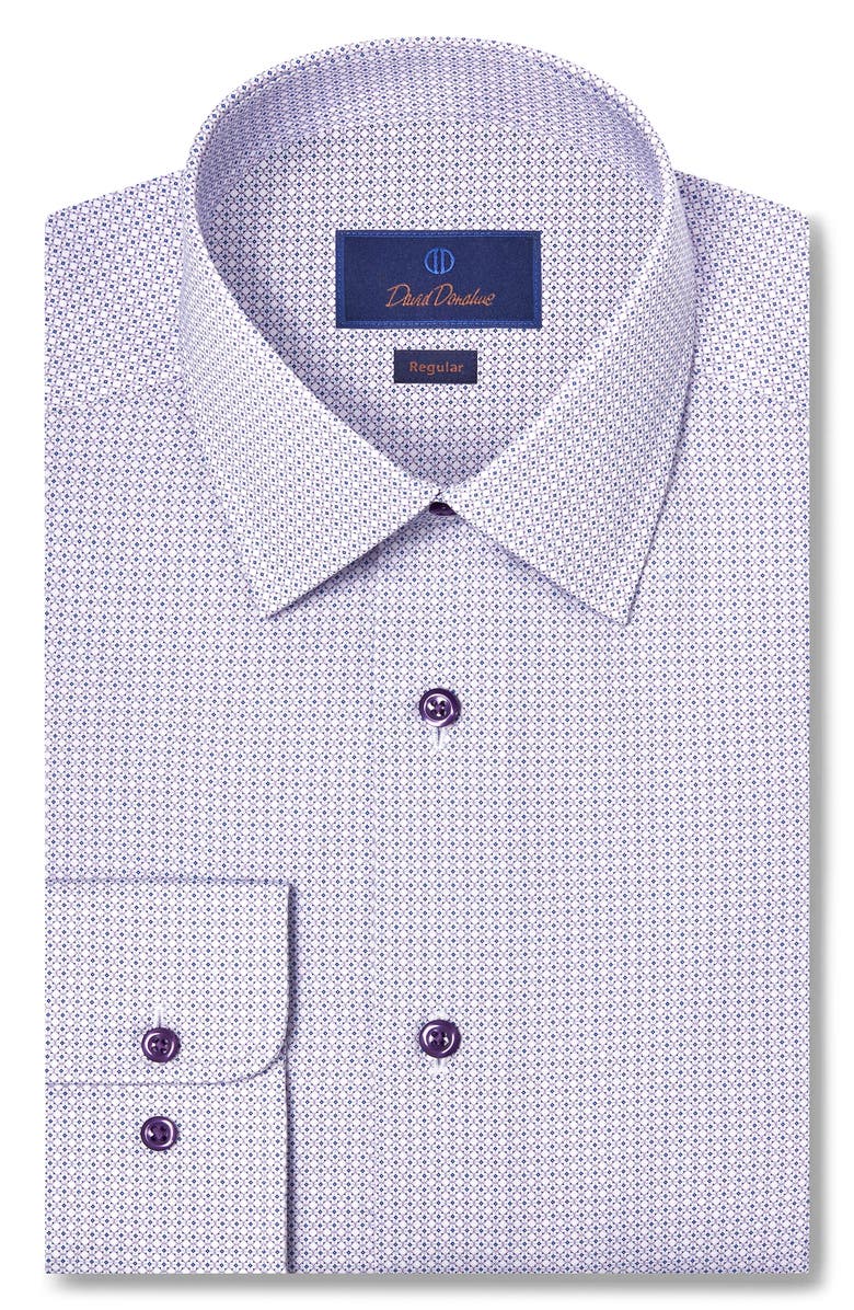 David Donahue Regular Fit Geometric Cotton Dress Shirt, Main, color, White/Lilac