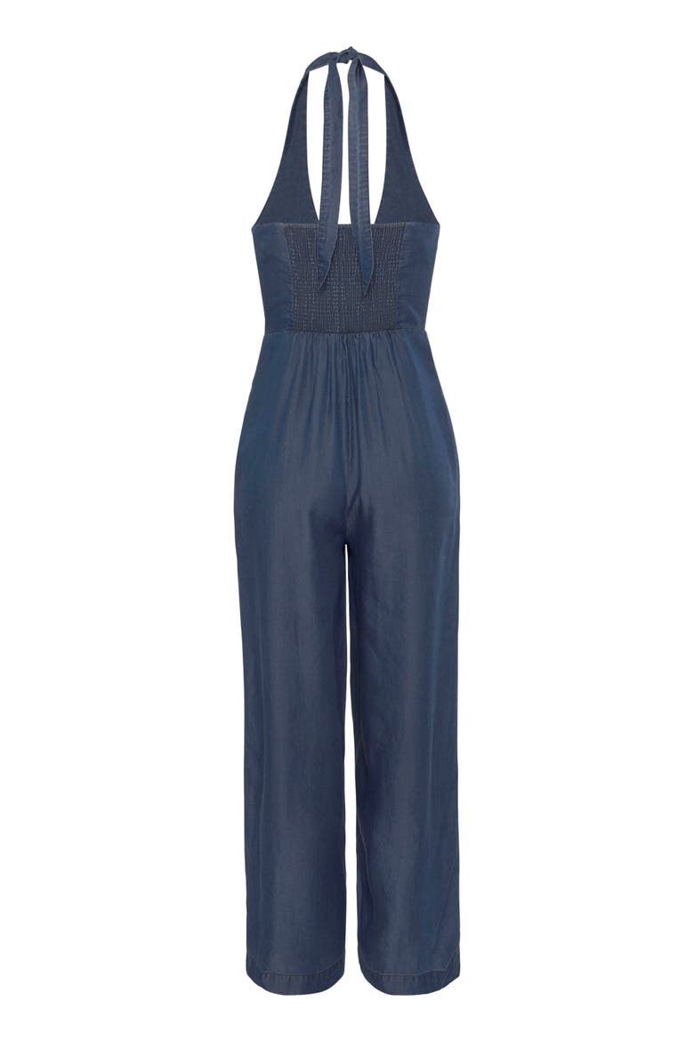 Denim Look Halterneck Jumpsuit, Alternate, color, Blue