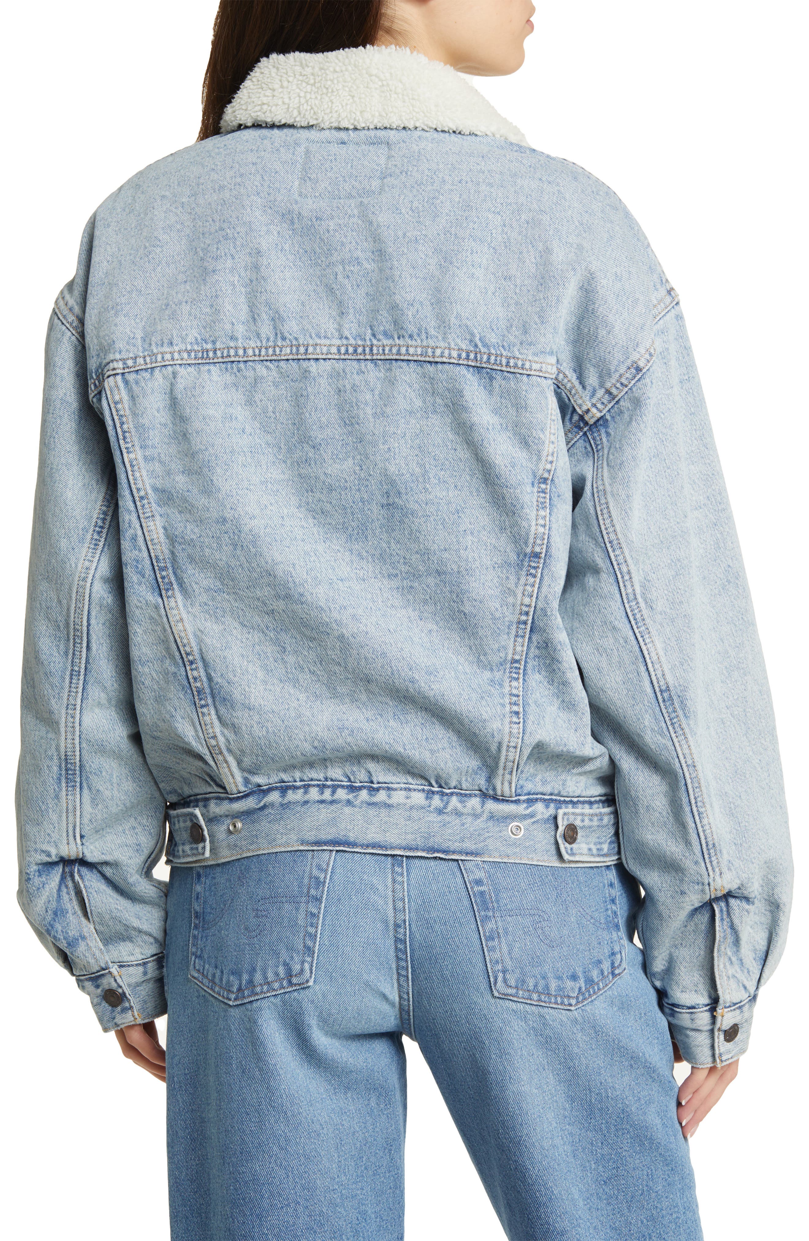 '90s High Pile Fleece Lined Denim Trucker Jacket - image 2