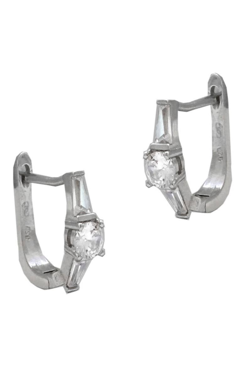 Sterling Silver CZ Huggie Hoop Earrings, Main, color, WHITE