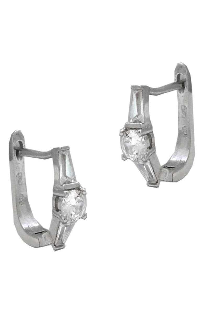 SAVVY CIE JEWELS Sterling Silver CZ Huggie Hoop Earrings, Main, color, 